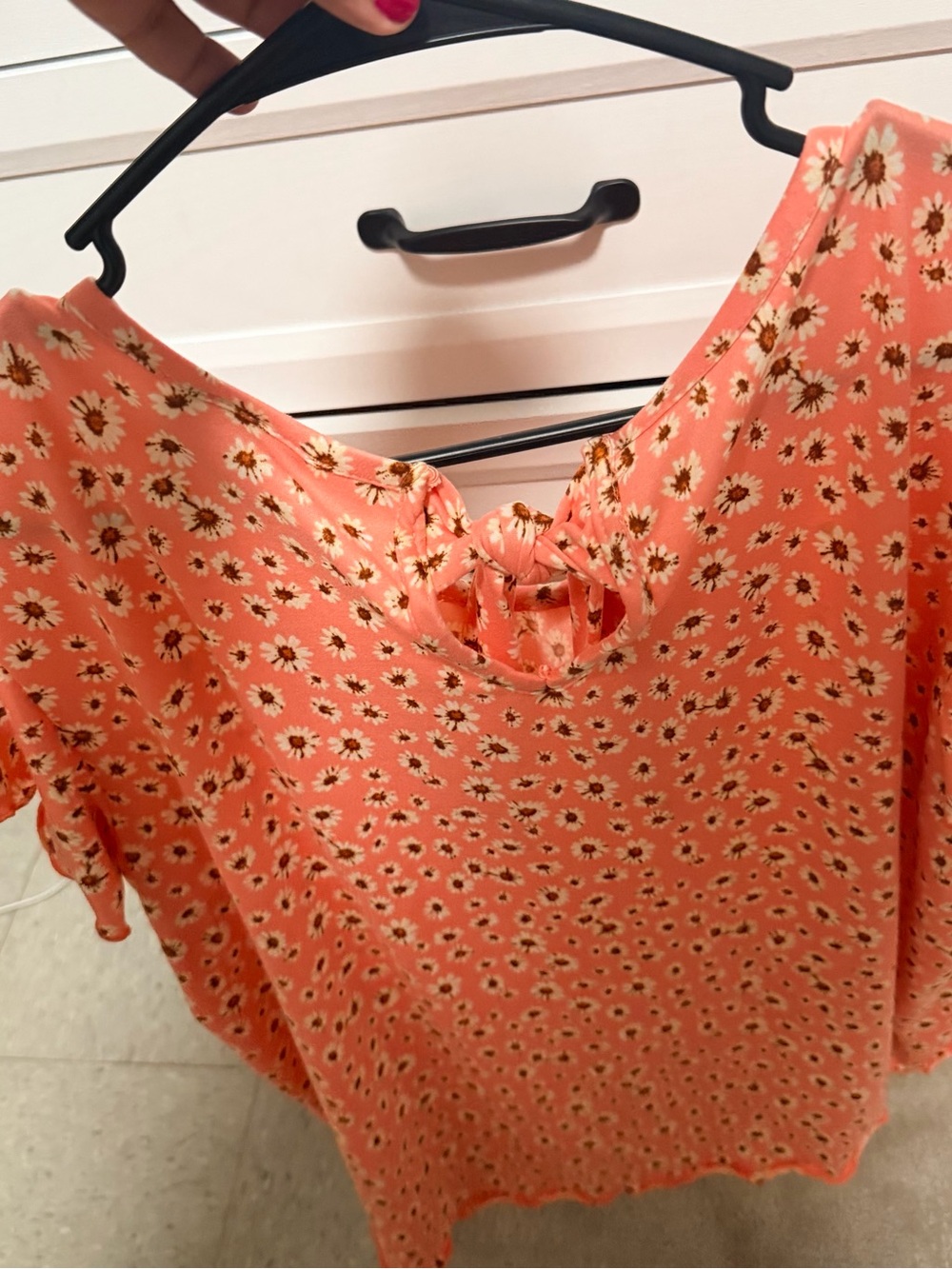 Coral Floral Tie-Back Women's Blouse